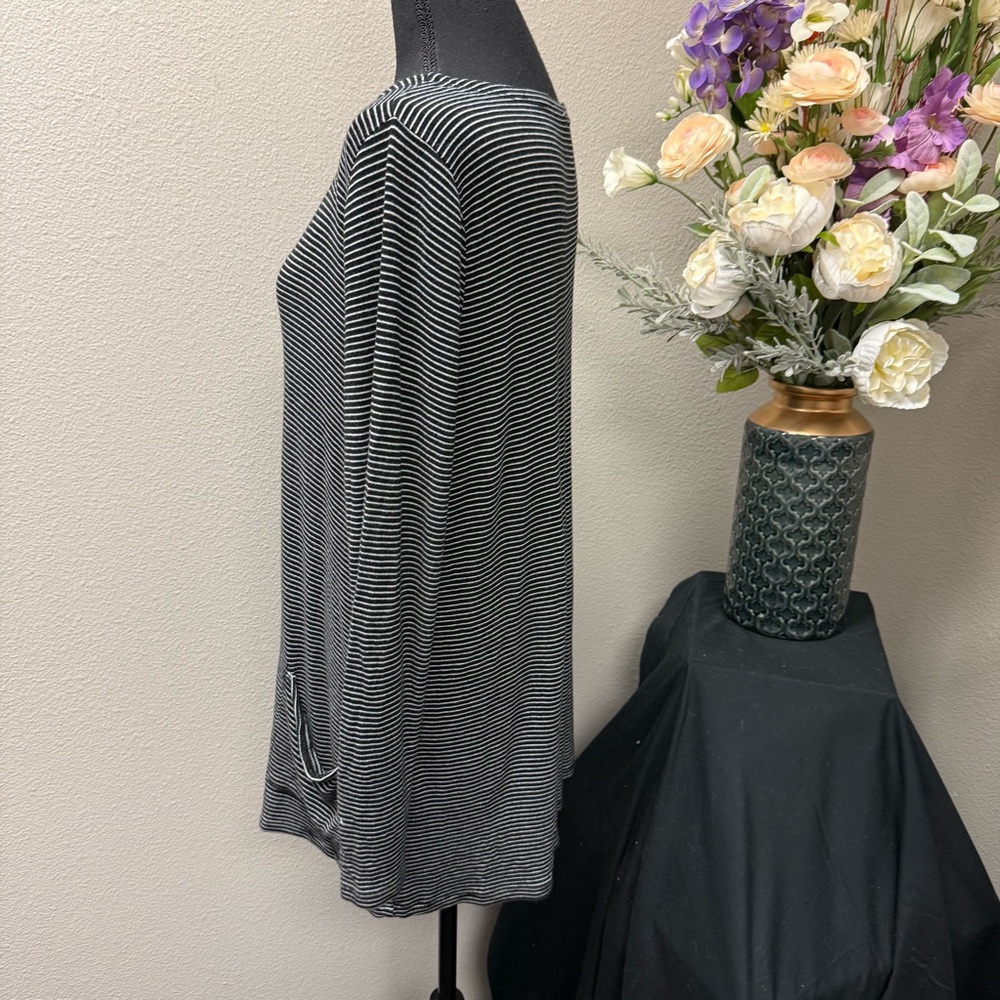 Cable & Gauge Black White Striped Tunic Top XXL Long Sleeve Pockets Casual Class - Picture 2 of 8